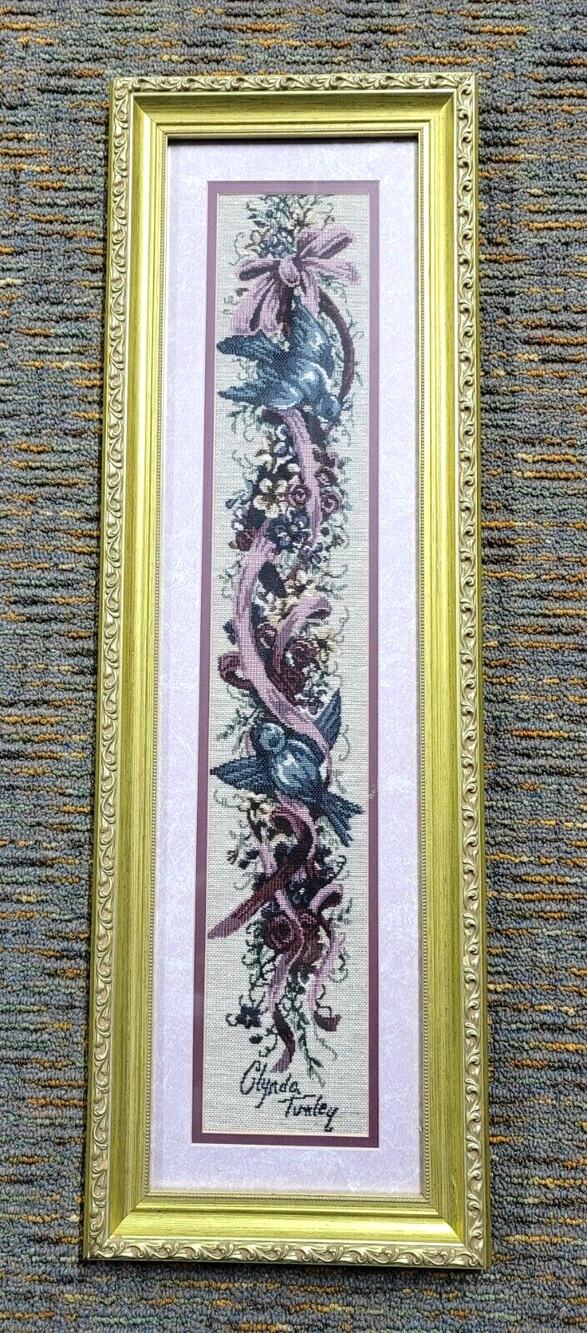 Lovely Glynda Turley Framed Birds & Bows Wall Art Tapestry Pink Double Mat 26.5"